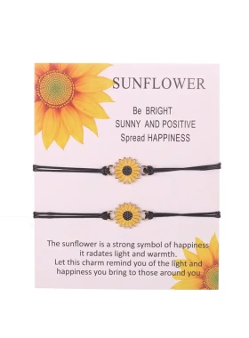 速卖通热销合金向日葵太阳花雏菊蜡线编织友谊卡片手链