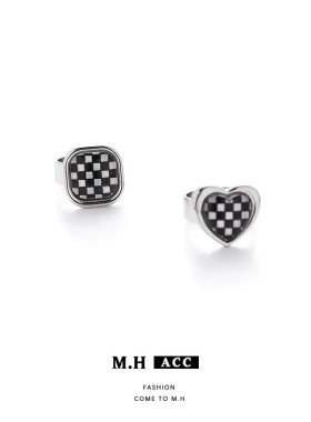 黑白棋盘格戒指女时尚潮流百搭指环小众设计简约嘻哈辣妹手饰