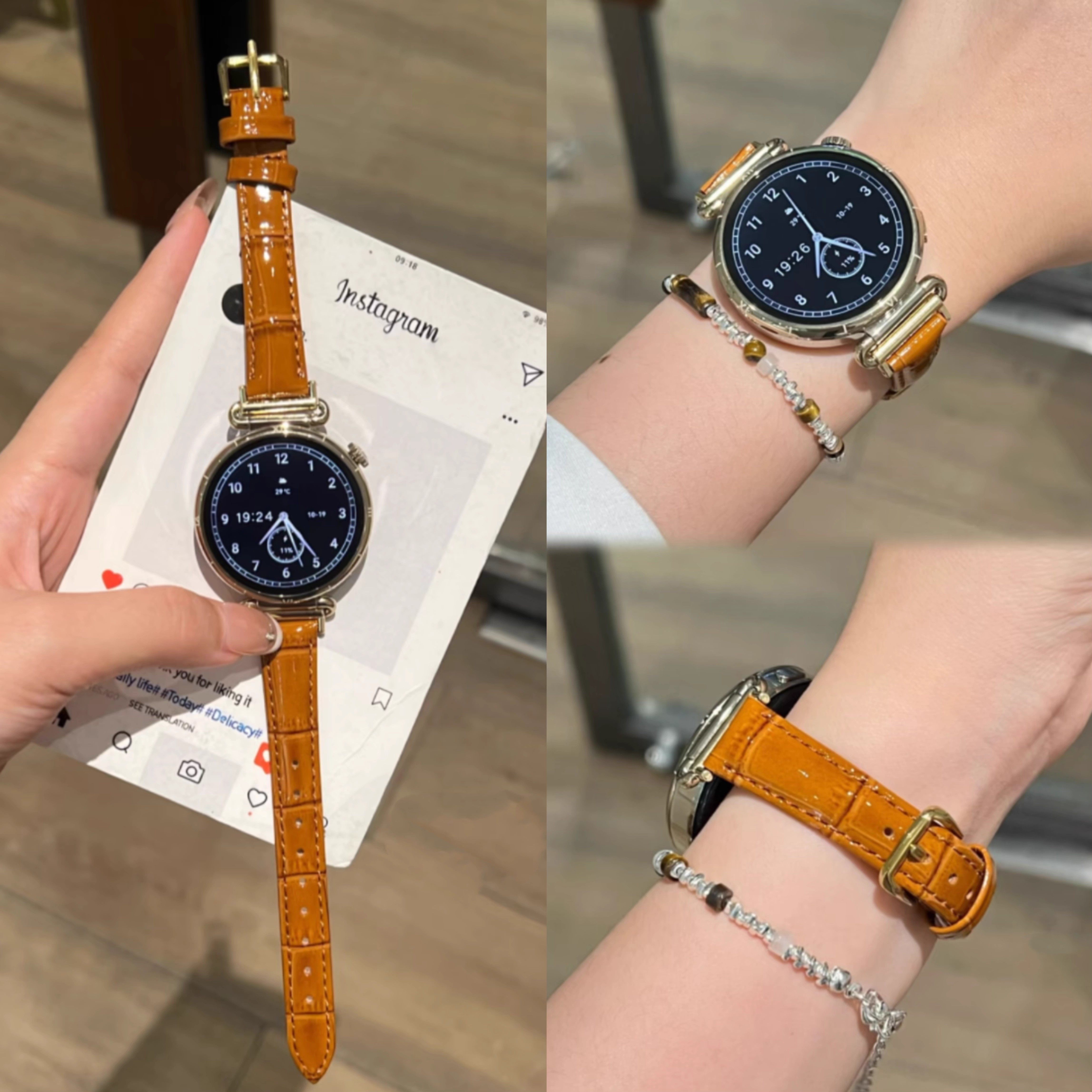 适用华为GT7新款GT6亮面竹节纹真皮秋冬表带Watch6/5华为高级gt5创意FIT5气质Fit3GT4gt3智能OPPOWatchX3Mini