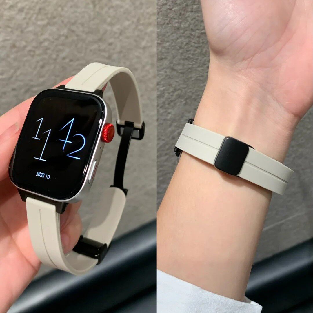 适用华为FIT4/fit3细款液态硅胶磁吸折叠扣表带华为手环11代11Pro苹果S11智能FIT4Pro小米9Pro红米6/54高级感