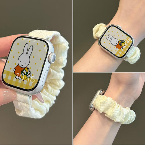 适用iWatchs11代新款华为FIT5冰丝法式弹力发圈表带苹果手表s10987se舒适FIT43小米10Pro女款红米6高级感透气