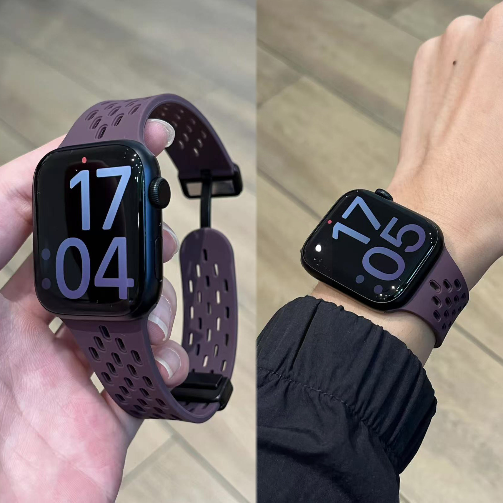 适用iWatchs11新款华为FIT5镂空液态硅胶磁吸表带苹果s10S98SE运动FIT4/3通用小米10Pro红米watch6/5高级透气