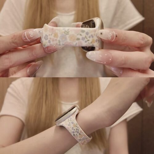 适用iWatchS11代文艺小碎花液态硅胶小蛮腰钉扣表带苹果S10运动applewatchS9876se3高级感Ultra3小众创意女款