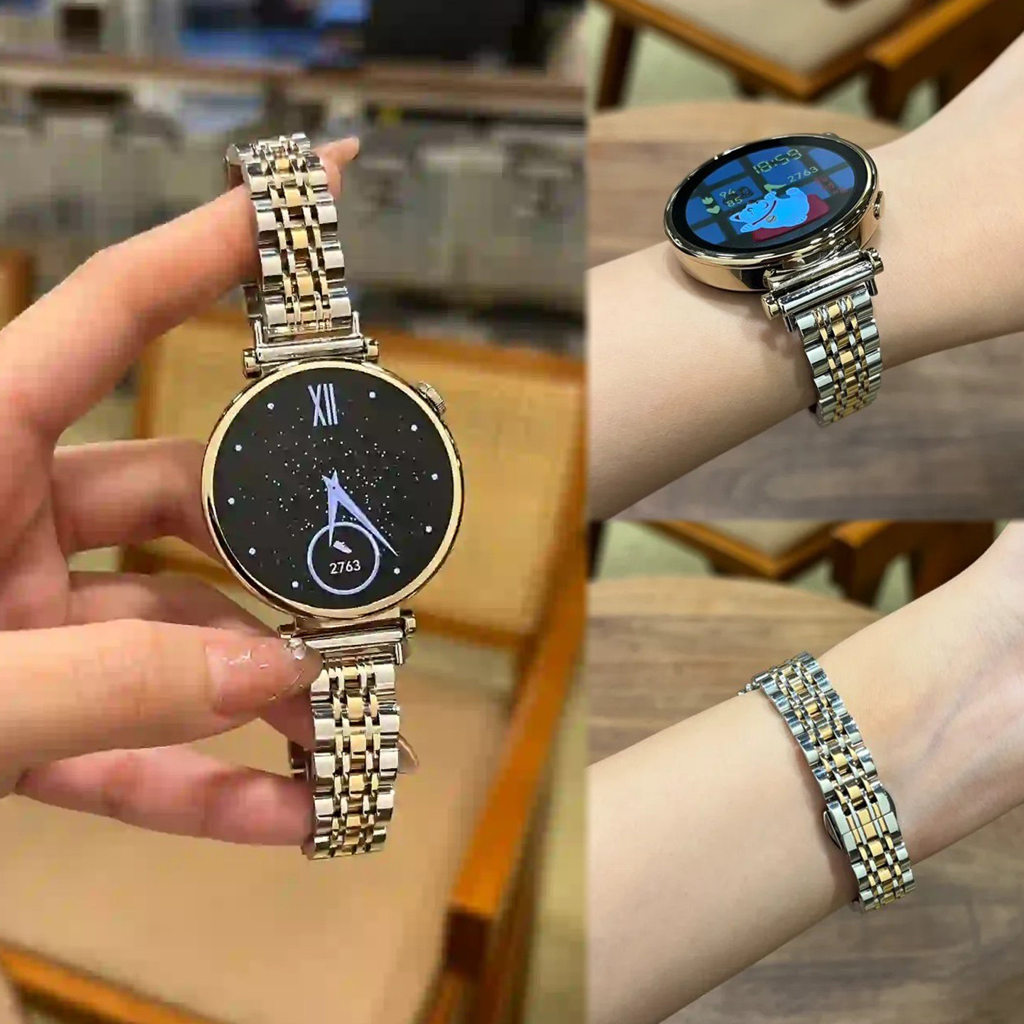适用华为GT6手表gt5新款高级感气质金属七株不锈钢表带watch3pro智能GT3gt2透气Fit5夏天OPPOWatchX2Mini商务