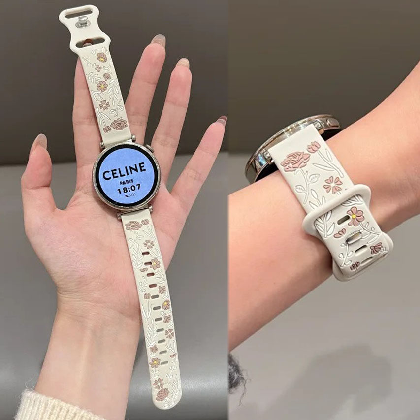 【彩色玫瑰硅胶】适用OPPOWatchX2Mini手表高质感印花华为GT5液态硅胶表带智能gt4透气Fit3夏天GT3高级感创意