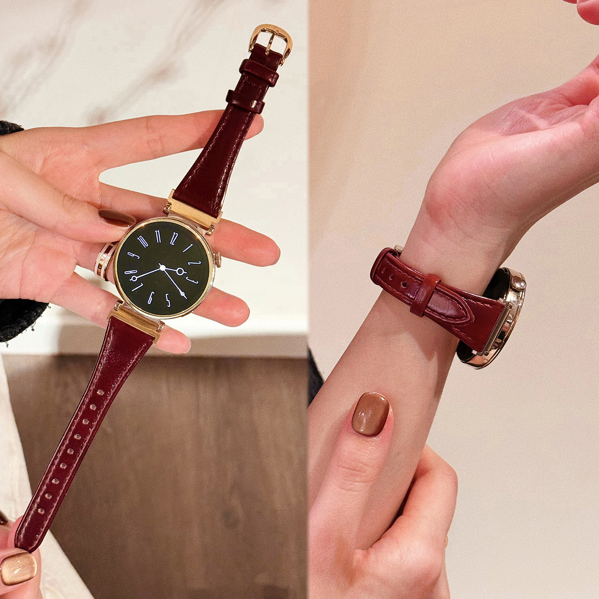 【秋冬复古油亮真皮】适用华为GT6/GT5小牛皮表带Watch5华为高级gt4FIT4休闲Fit3/GT3gt2智能OPPOWatchX2Mini