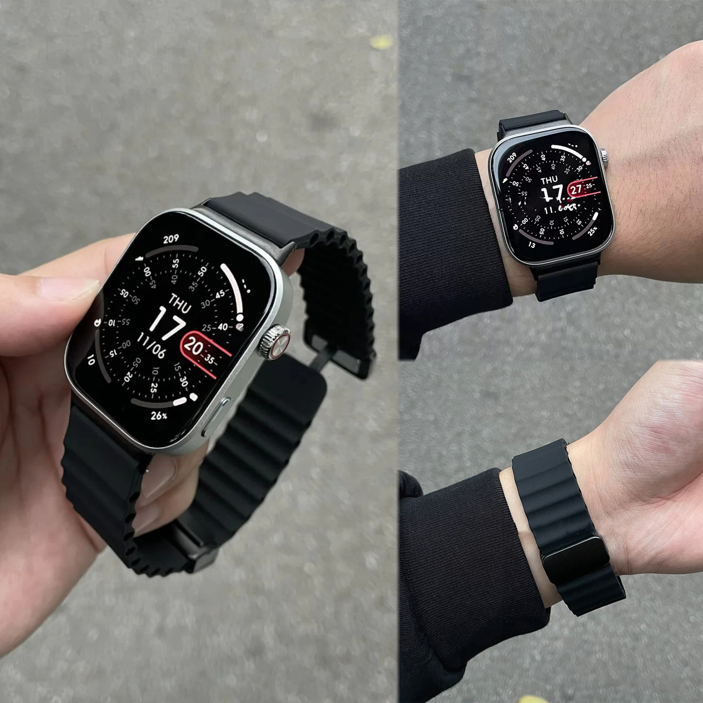 适用华为FIT5新款Fit3黑武士运动海洋液态硅胶磁吸Fit4Pro表带华为手环11代11Pro透气智能小米9ro红米6/5夏天