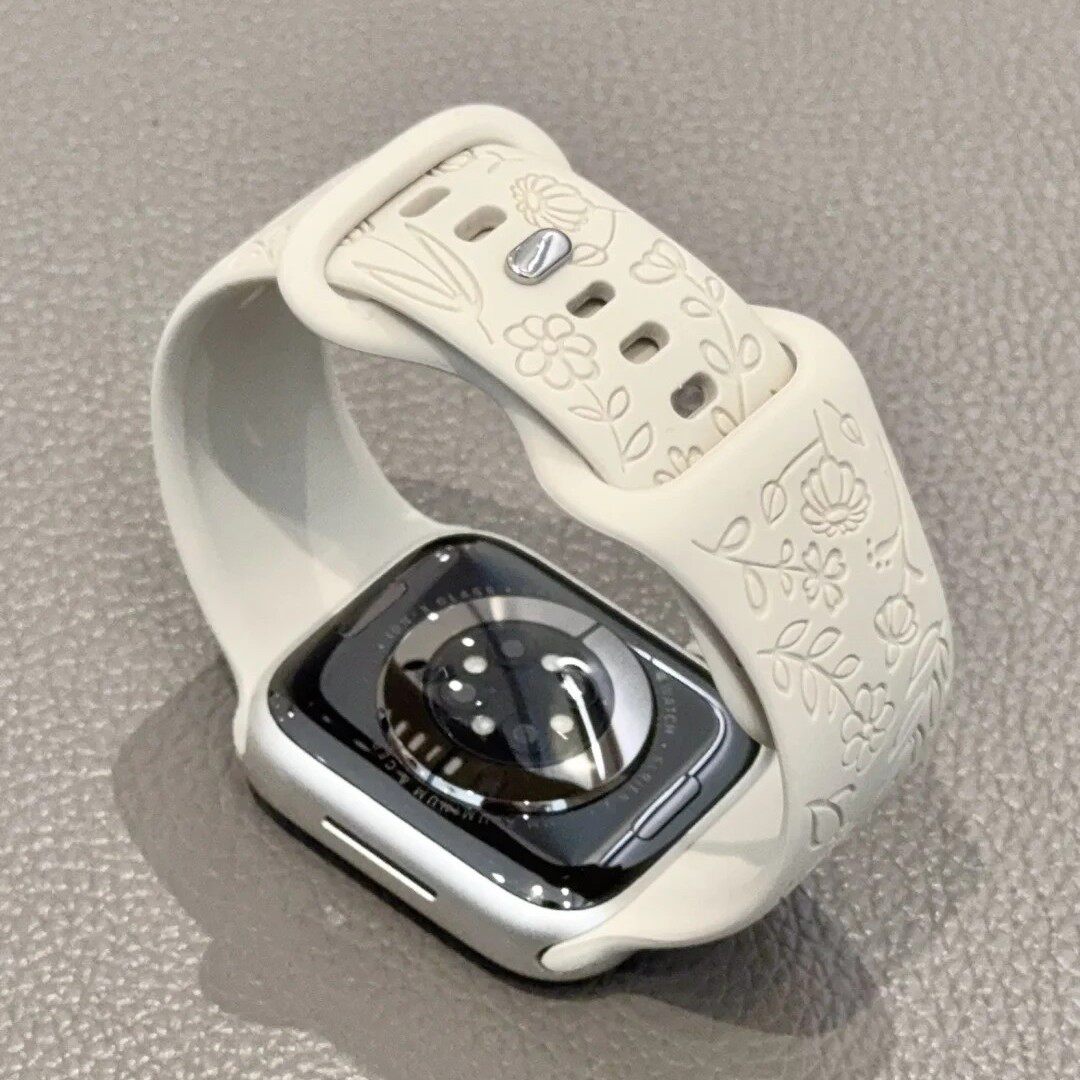 适用iWatchs11表带高质感苹果手表s10玫瑰浮雕柔软液态硅胶表带applewatchS987华为Fit4FIT3智能小米9Pro夏天