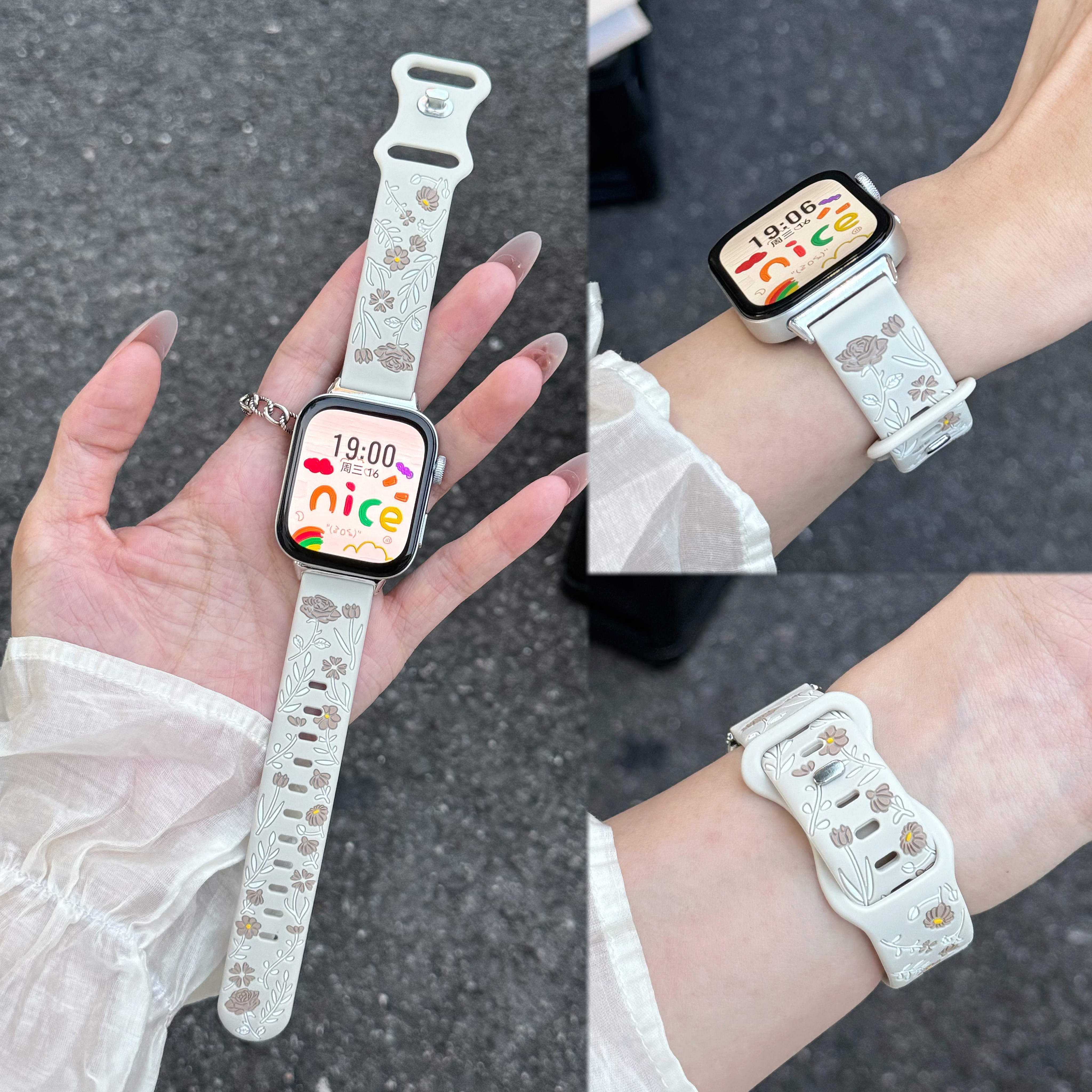 【彩色玫瑰雕刻】适用FIT4新款Fit3手表高质感液态硅胶表带WatchFit4Pro苹果S11智能iWatchs10小米9Pro红米54