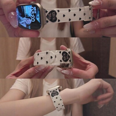 适用iWatchs11代华为FIT5韩国博主同款爱心冰透硅胶表带苹果s10987se创意FIT4/3小米9Pro透气红米6/5夏天小众
