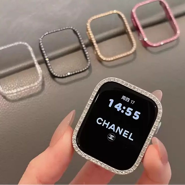 适用华为Fit4手表Fit3表壳带钻闪钻半包iwatchS11苹果手表s1098保护壳镶钻PC边框硬壳小米9Pro高级感创意时尚