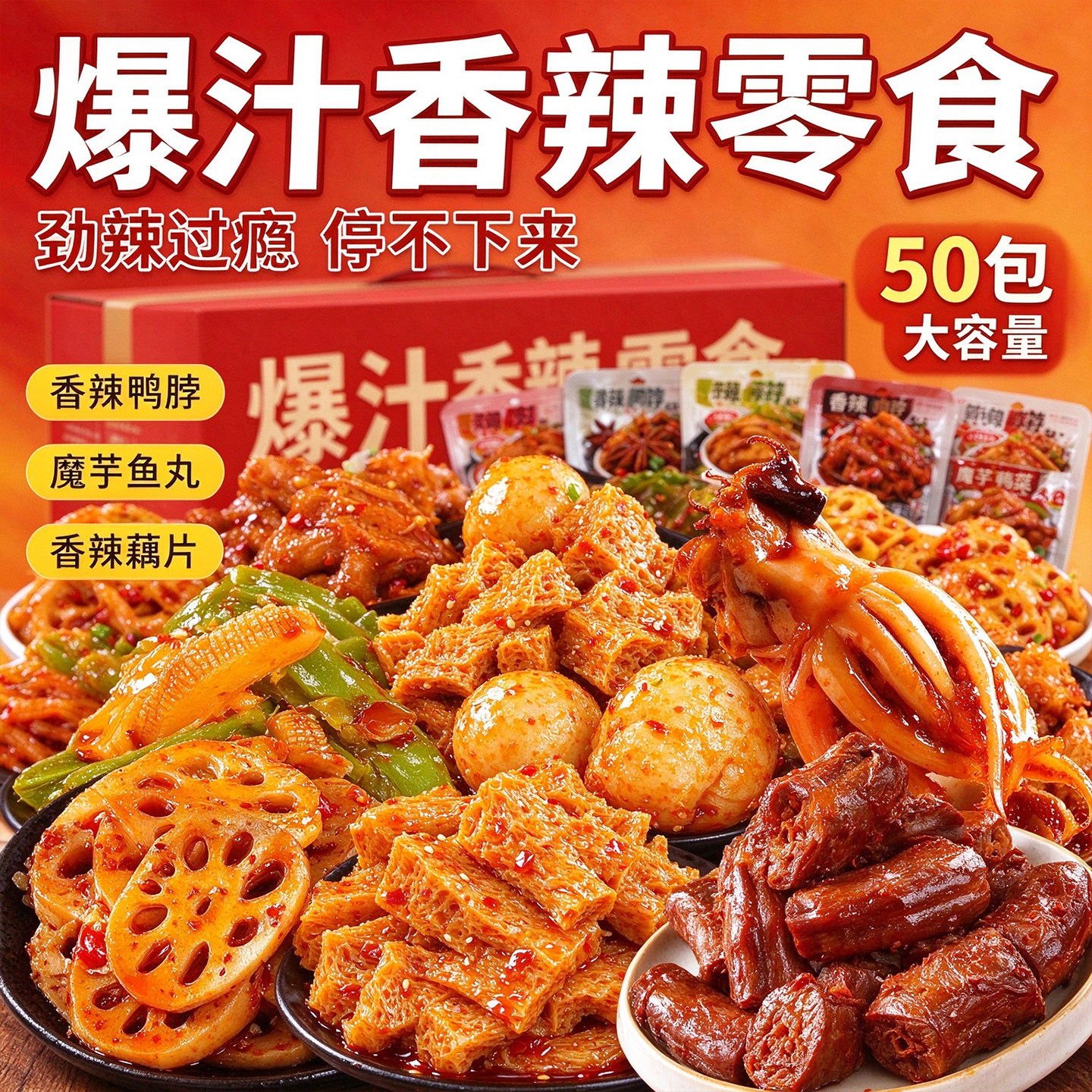 香辣卤味荤素盲盒小包零食