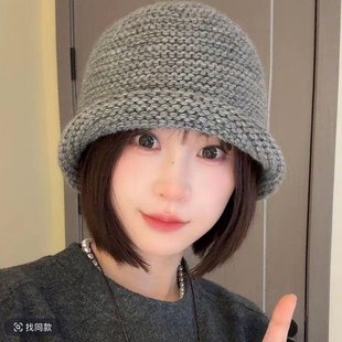 2025韩代chic大头围bi入复古粗棒针卷边盆帽女秋冬ins显脸小桶帽