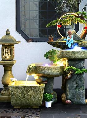 新中式假山喷泉流水石臼阳台招财摆件田园景观禅意根雕加湿器鱼池