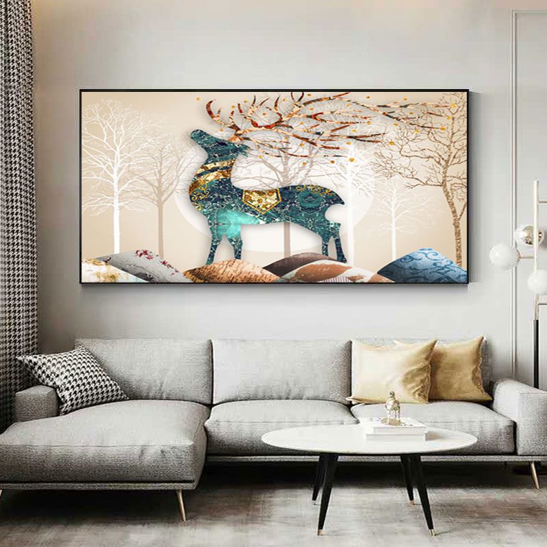 麋布艺简约沙发挂毯壁背景墙欧式床客厅装饰画北欧风鹿挂画毯大头图片