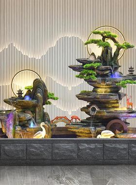 中式假山庭院花园鱼池水景客厅流水喷泉公司招财风水轮摆件装饰