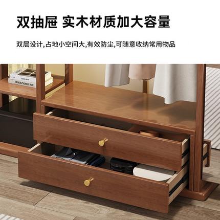卧室衣帽架一体实木全身镜挂衣架穿衣镜收纳落地抽屉镜子置物架带