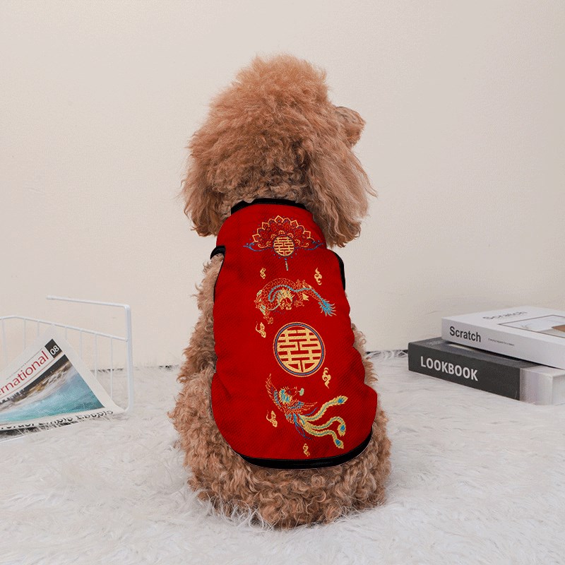 结婚喜庆喜字陪嫁狗狗比熊博美宠物背心狗狗猫咪衣服大中小防掉毛