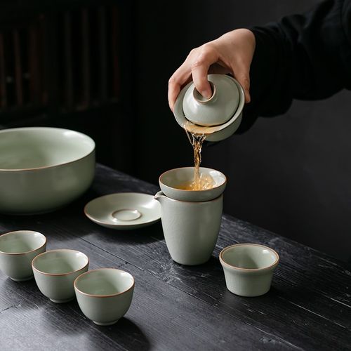 梅子青汝窑公道杯功夫茶具陶瓷茶漏茶滤茶海办公家用分茶器匀杯