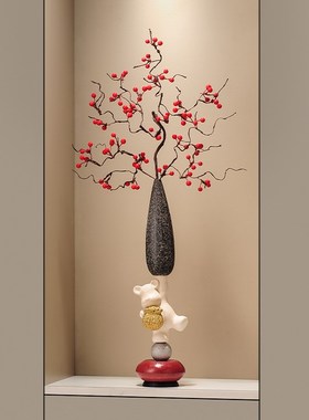 时来运转花瓶玄关摆件入户客厅电视柜红果迎客松装饰乔迁开业礼物