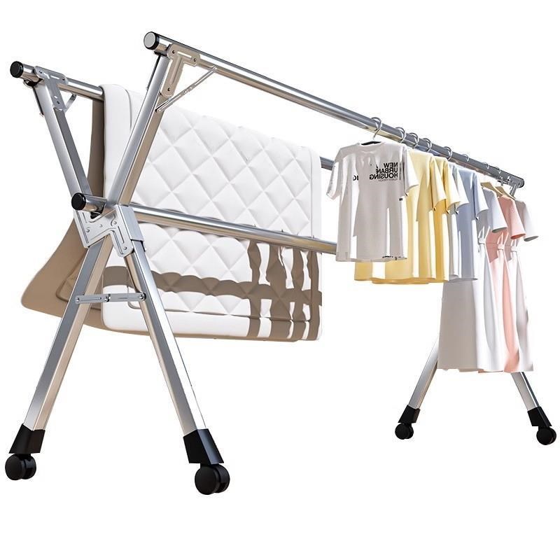 置地晾衣架卧室不锈钢室外落地室内家用阳台晒被子折叠伸缩杆