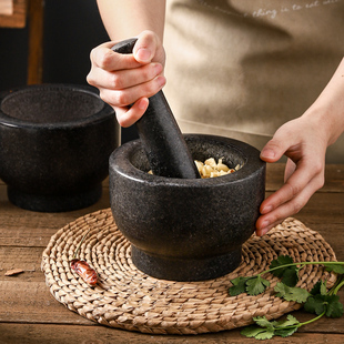 蒜泥神器捣药研磨器 川岛屋石臼蒜臼子家用捣蒜器天然石头擂钵老式