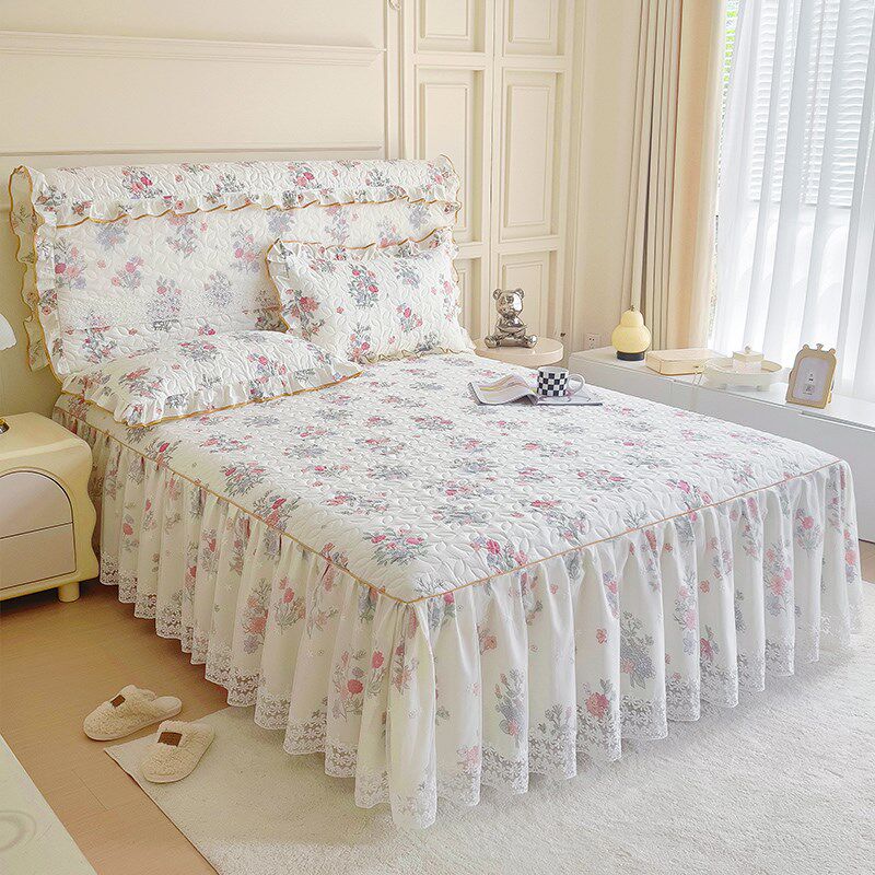 全棉蕾丝床裙单件2023新款小清新纯棉夹棉加厚床罩床裙款床单防滑,床上用品,床裙,淘宝优惠券,粉丝福利购,淘宝优惠卷