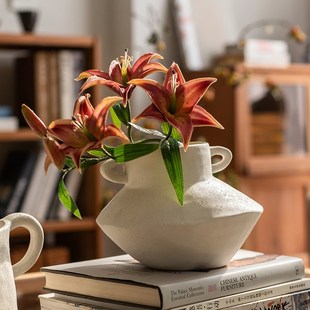 掬涵手工中温陶瓷花器花瓶磨砂质感花盆素白古朴典雅桌面客厅摆件