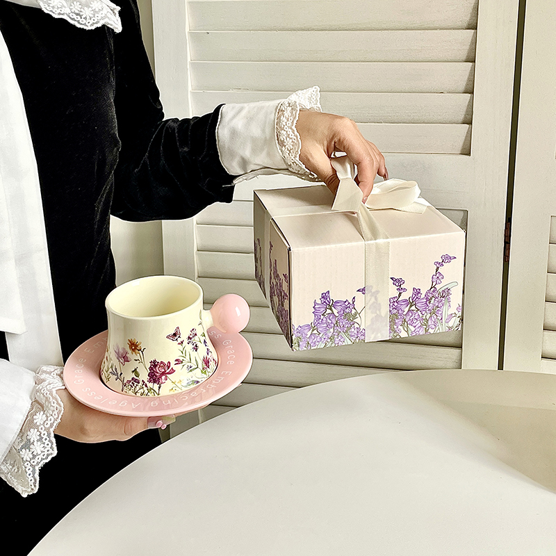 复古油画铃兰花开咖啡杯碟套装