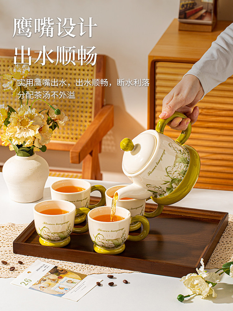 铃兰花语水具套装礼盒陶瓷杯子高颜值茶壶泡茶家用托盘套装茶杯