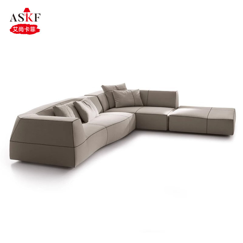 艾尚卡菲意式极简模块Bend组合设计师布艺大平层异形转角真皮沙发