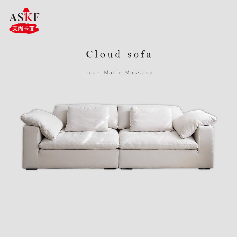 艾尚卡菲 cloud云沙发侘寂风亚麻布艺客厅豆腐块羽绒奶油现代简约