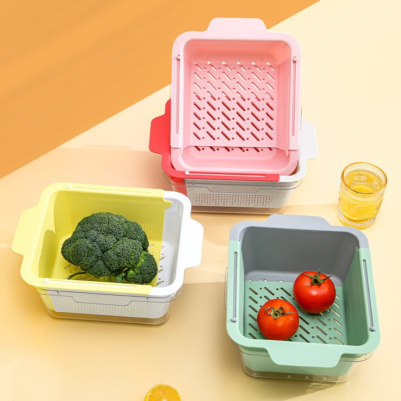 高档双层方形沥水篮新款洗菜盆水果盘客厅家用厨房轻奢沥水盘菜篮