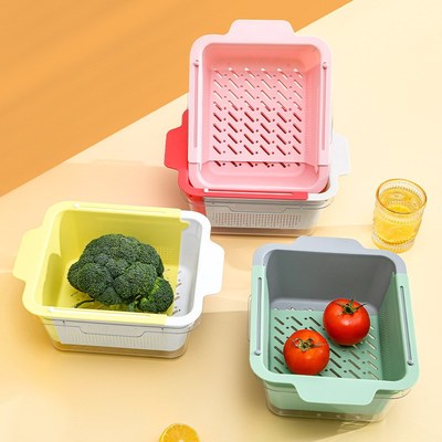 高档双层方形沥水篮新款洗菜盆水果盘客厅家用厨房轻奢沥水盘菜篮