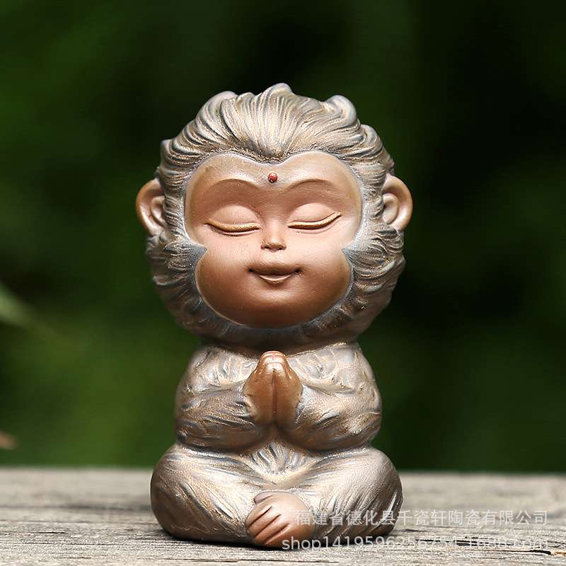 紫砂窑变可爱大圣茶宠摆件生肖猴子 创意茶道茶盘茶艺茶玩装饰品