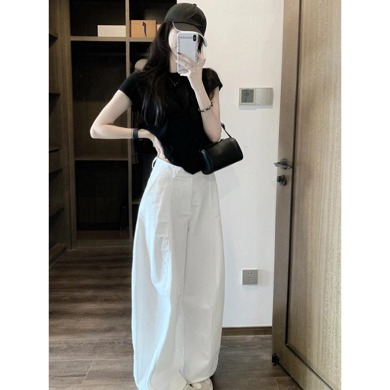 韩系高级感休闲运动套装女夏季学生时尚显瘦简约短袖阔腿裤两件套