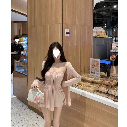 纯欲套装女夏季绝美粉色抹胸内搭上衣穿搭防晒长袖开衫外套两件套