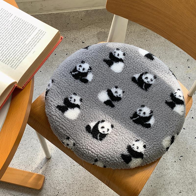 圆形记忆棉坐垫蒲团软垫可爱熊猫加厚毛绒屁垫家用圆凳卡座垫子