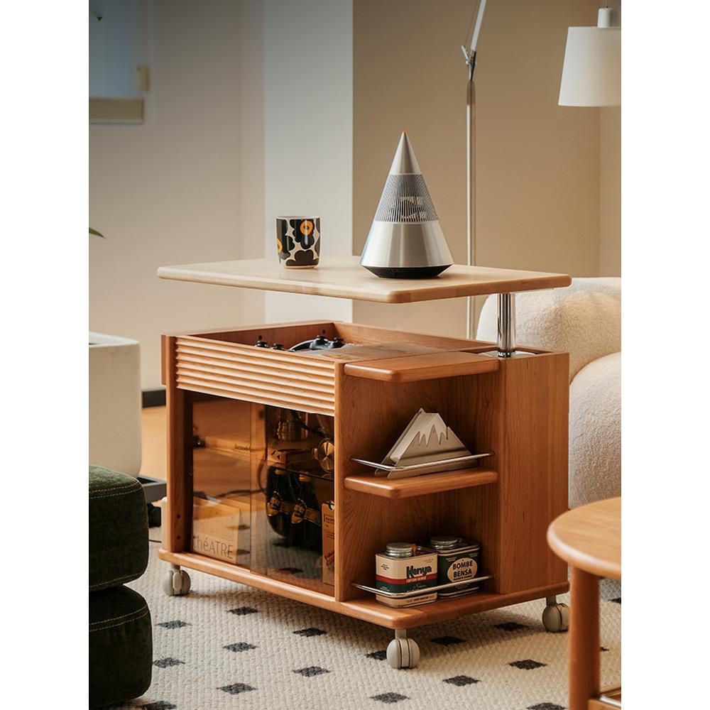 北欧移动升降茶几沙发边几日式实木茶水柜家用茶桌小户型床边桌子