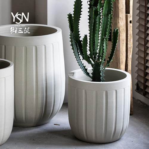 御三泥现代简约风陶瓷北欧花盆大花瓶落地庭院装饰橡皮树种植大盆