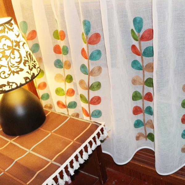 精致绣花五彩叶纱门帘小半帘衣柜遮挡免打孔厨房玄关隔断置物架帘