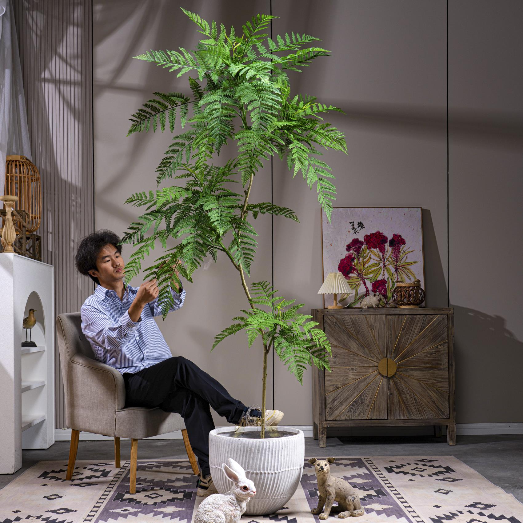 高档大型仿真绿植蓝花楹室内落地假树盆景仿生植物造景装饰花摆件