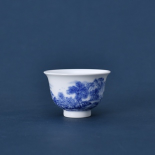 九段烧妙手青花山水大品杯送礼收藏高端名窑茶具