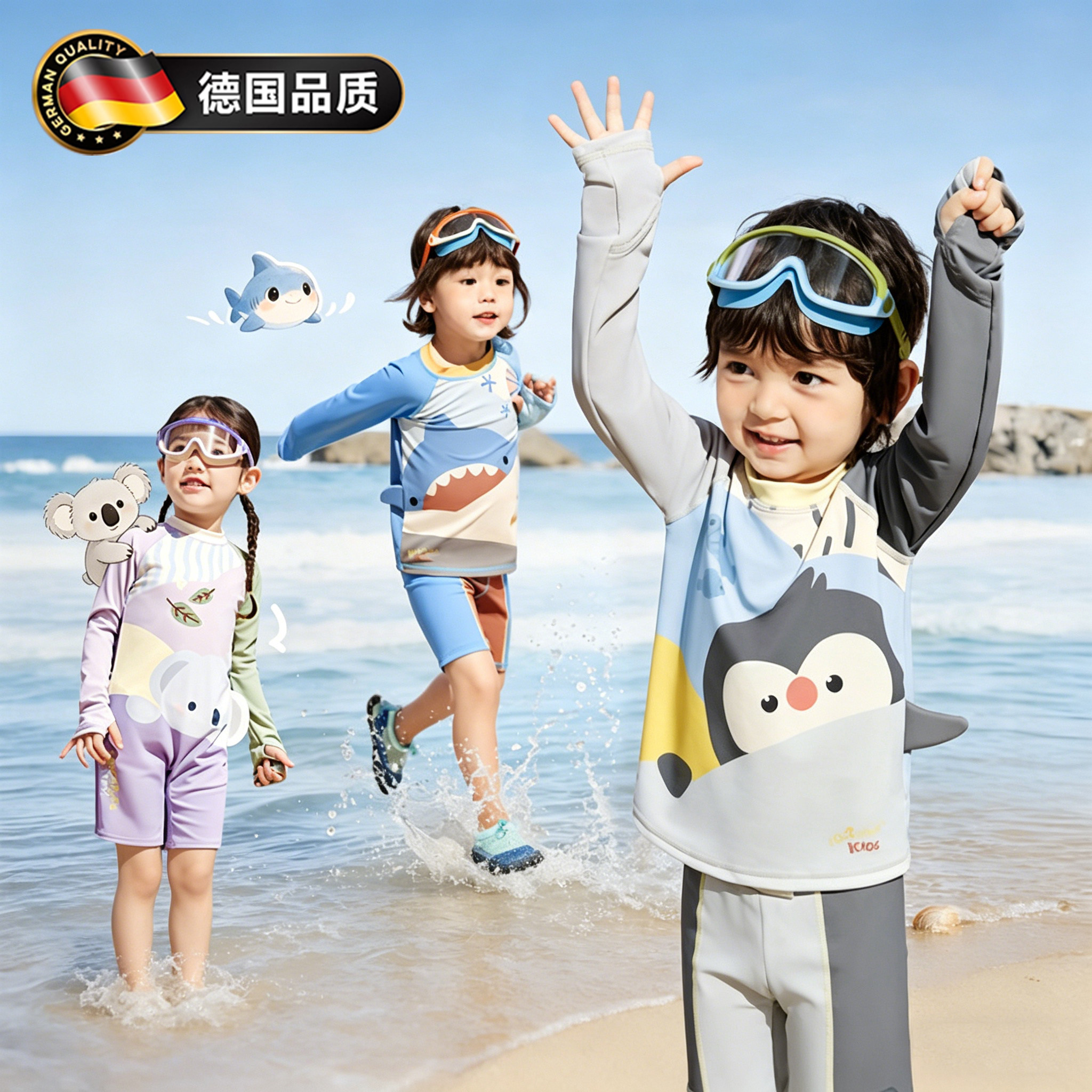 德国新款儿童泳衣分体长袖短裤宝宝男女童防晒海边沙滩连体游泳衣