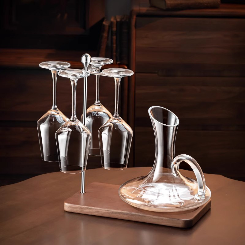 法国胡桃木红酒杯醒酒器一体架倒挂高脚杯置物架不锈钢酒杯架收纳