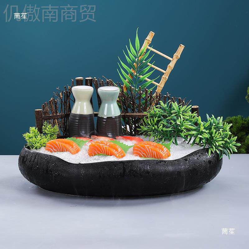 刺身盘冰盘日式旦CGD形具陶盘瓷刺身冰碟冰创意餐干三文鱼冰盘子