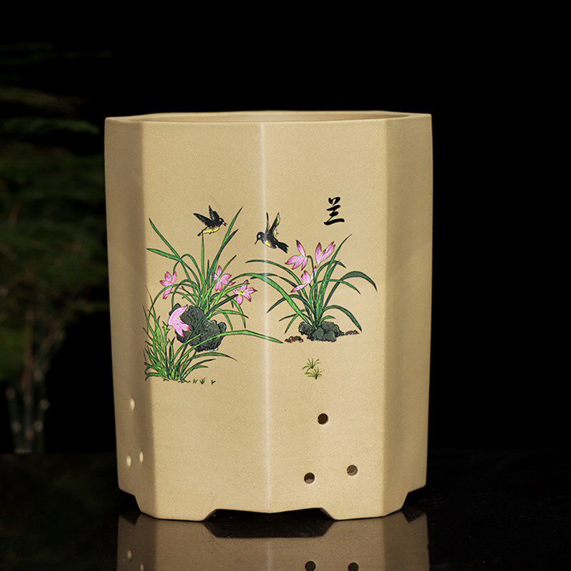 紫砂花盆精品兰花盆段泥室内桌面古典梅兰竹菊花卉绿植盆载包邮