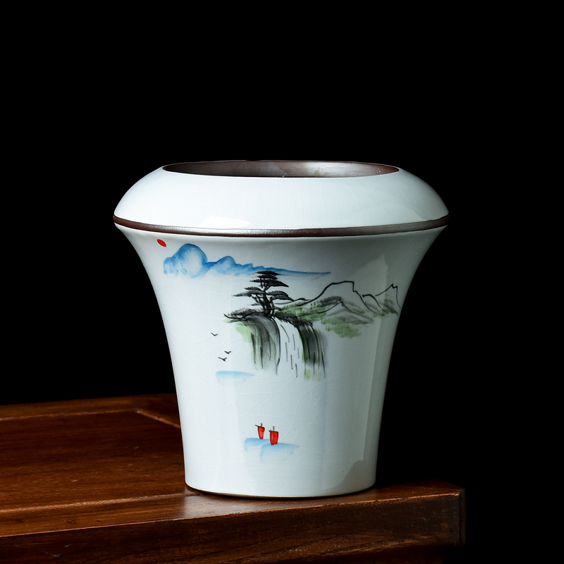 中国风手绘陶瓷圆形高款造景花盆创意绿植老桩飘枝兰花蝴蝶兰盆栽