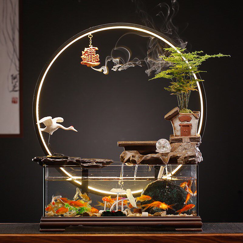 水韵江南招财鱼缸客厅高档流水摆件开业乔迁礼办公室创意小型装饰