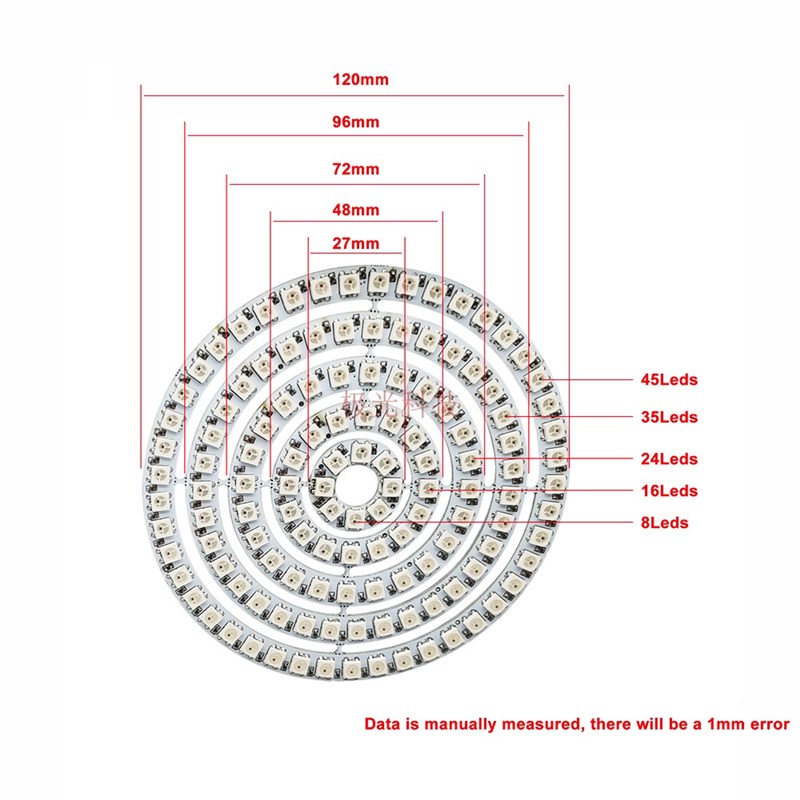 LED幻彩圆形灯圈2812B幻彩5V天使眼灯圈彩环内置IC8 16 24 35 45D